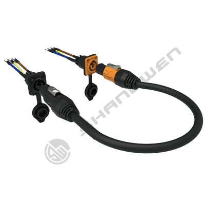 Outdoor IP65 Waterproof Powercon Connector Orange Black 3-Pole Male Plug Female Chassis Socket 20A 250V for LED Power Cable