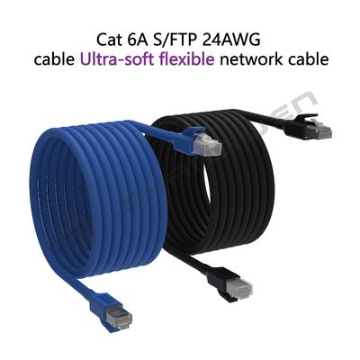 Blue Rj45 CAT6A 24AWG SFTP Soft Network Cable 100% Oxygen-Free Copper 4-Pair Multiple Copper Twist UL CE 305M Soft Cat6a Cable