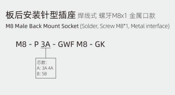 Industrial Grade M8 Male Back Mount Socket(Solder,Screw M8*1, Metal Interface) IP67